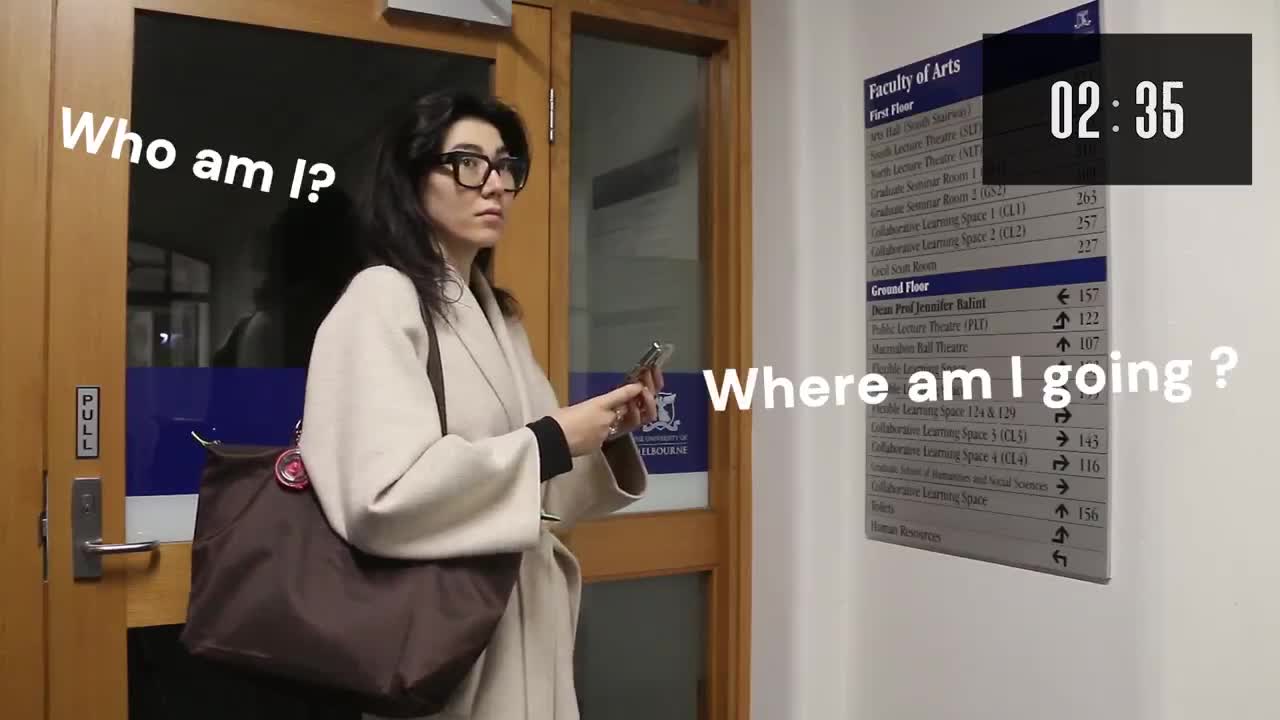 UniMelb Go concept film still showing a student looking for a room